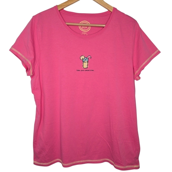 Life Is Good Women Pink Lemonade Take Your Sweet Time Graphic T Shirt Size Large - Picture 1 of 7